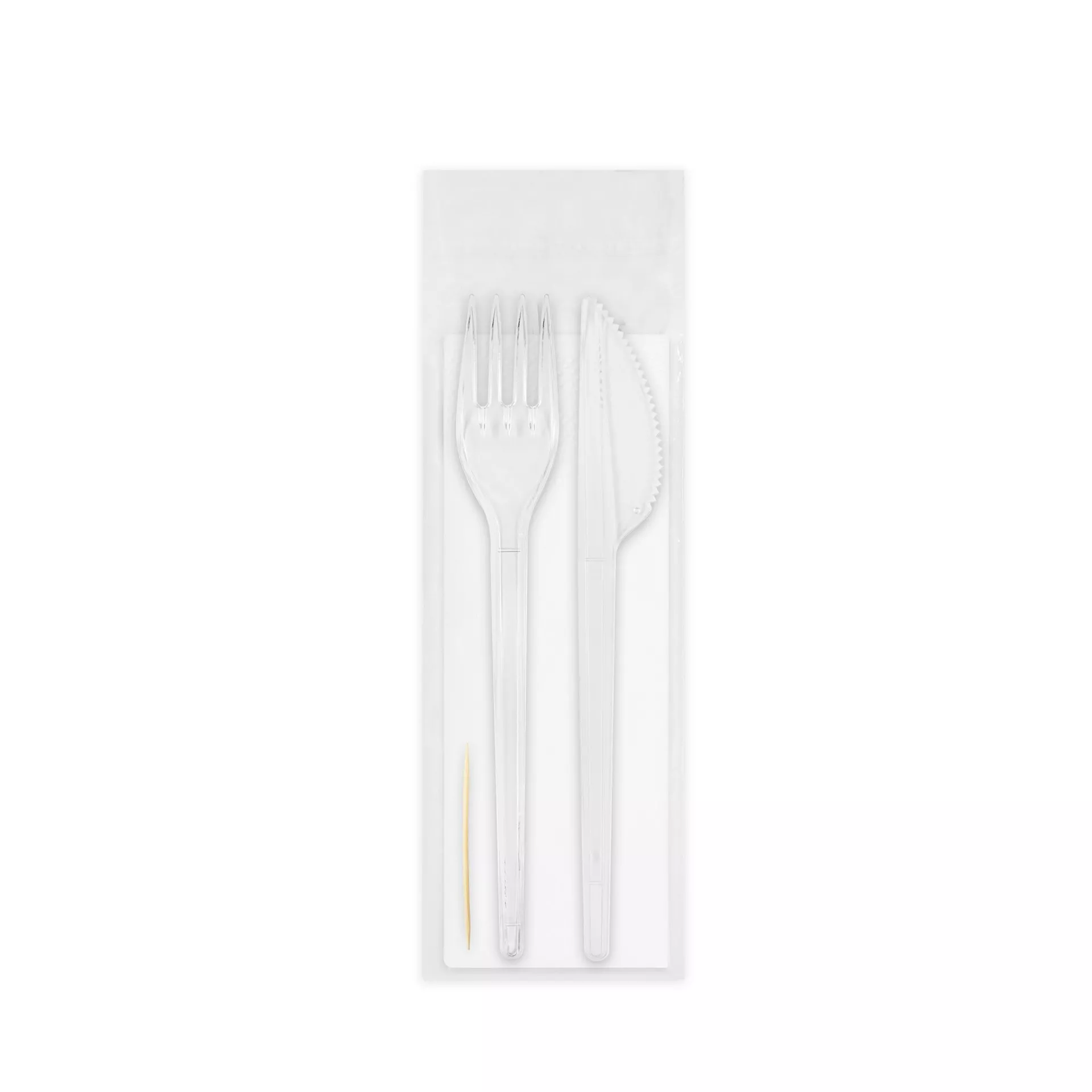 Набор приборов пластиковых прозрачных (вилка 165 мм+нож 165 мм+салф+зубоч)