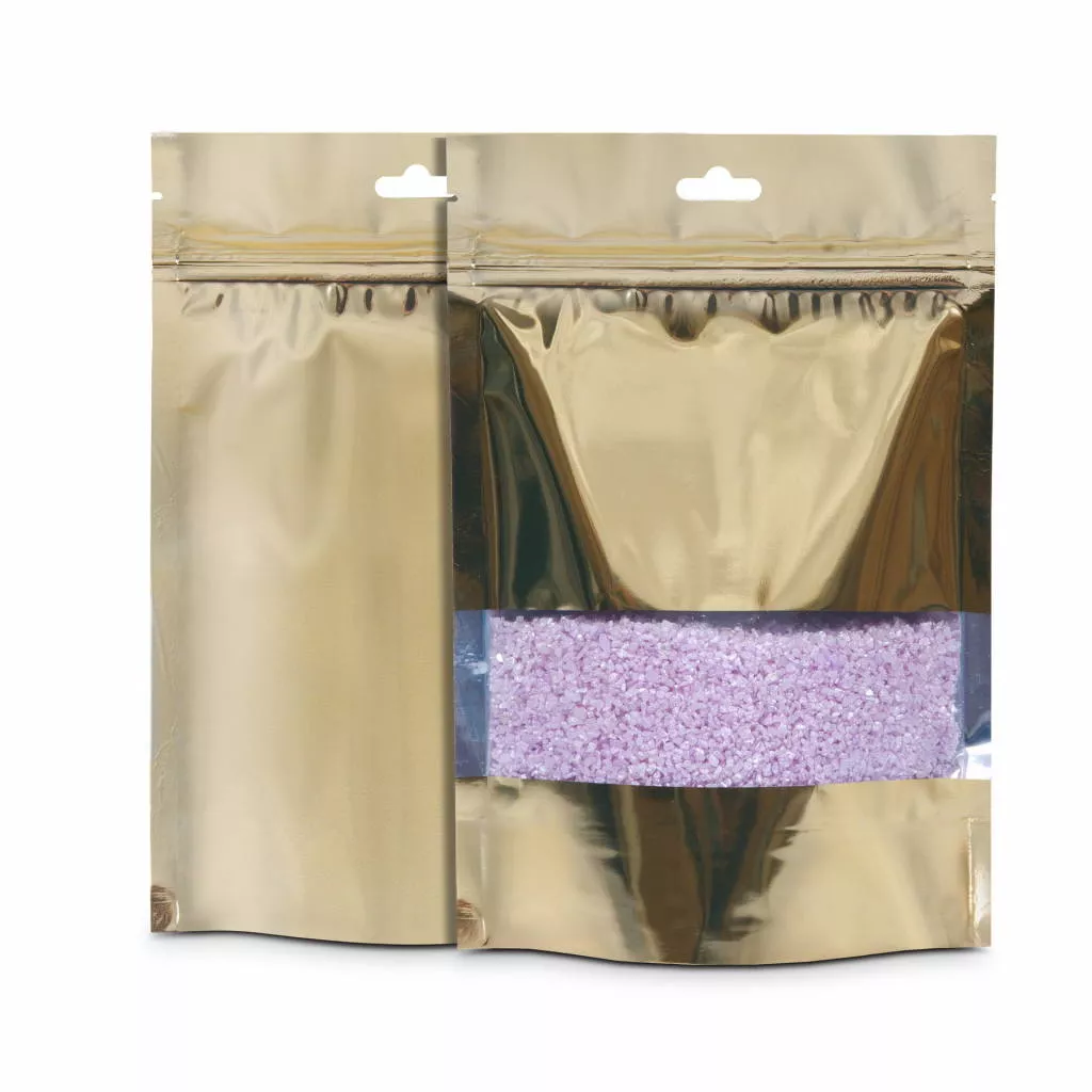 Пакет дой пак с замком зип лок 160*240 мм с окном 50 мм золото