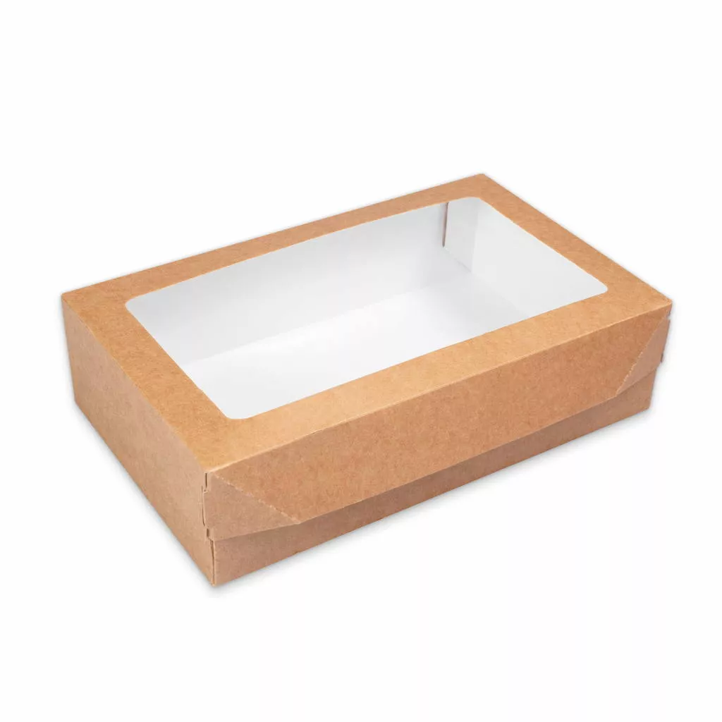 Упаковка для десертов бумажная 1900 мл крафт с окном