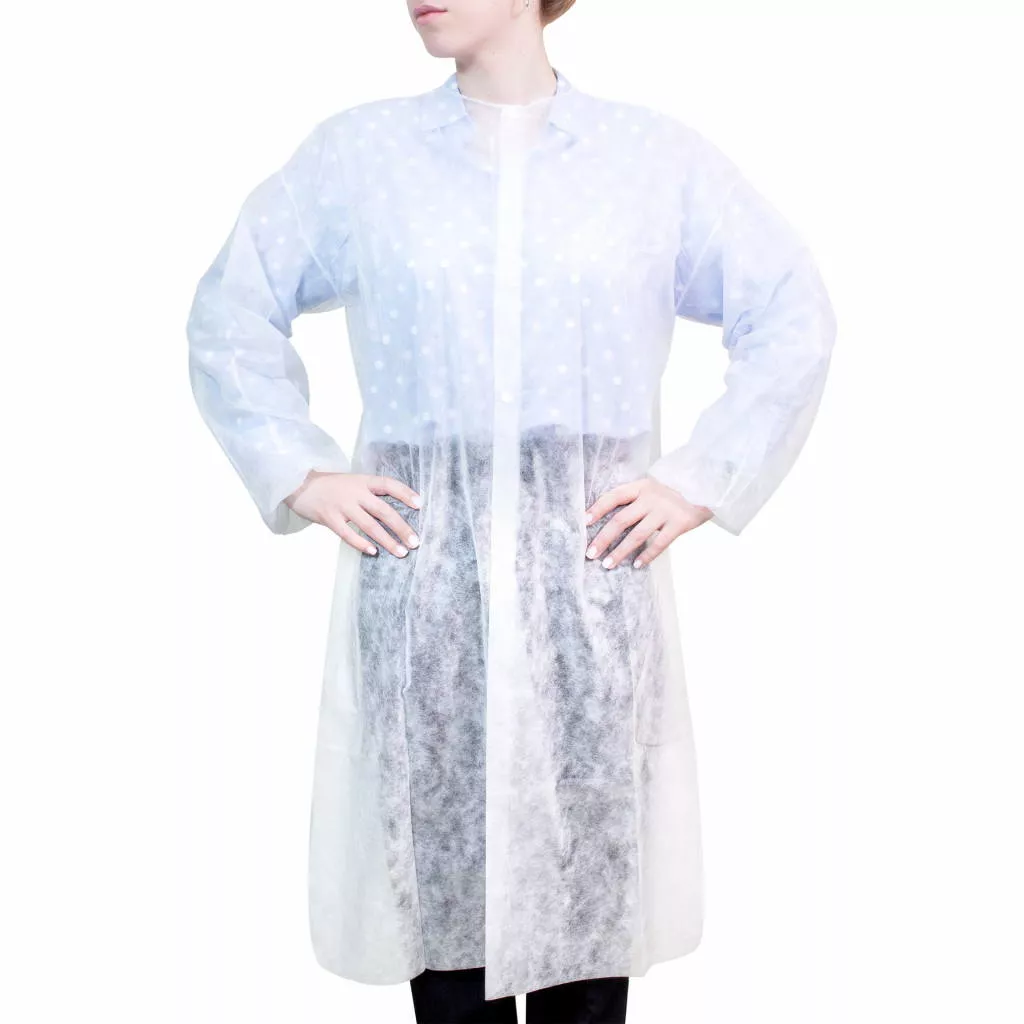Халат одноразовый из спанбонда на 4-х кнопках 2XL-3XL белый