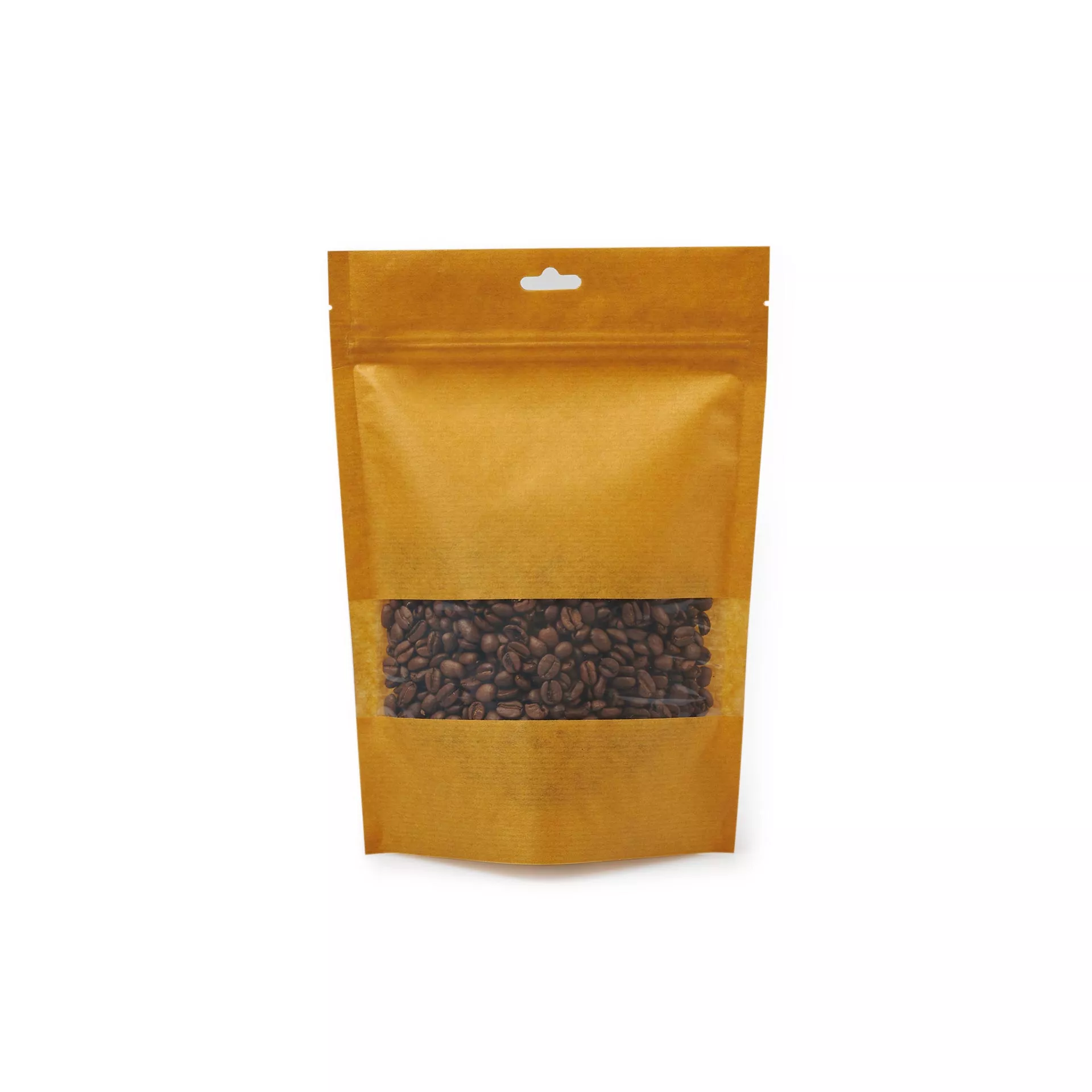 Крафт пакет дой пак с замком зип лок 180*255 мм с окном 50 мм горчичный