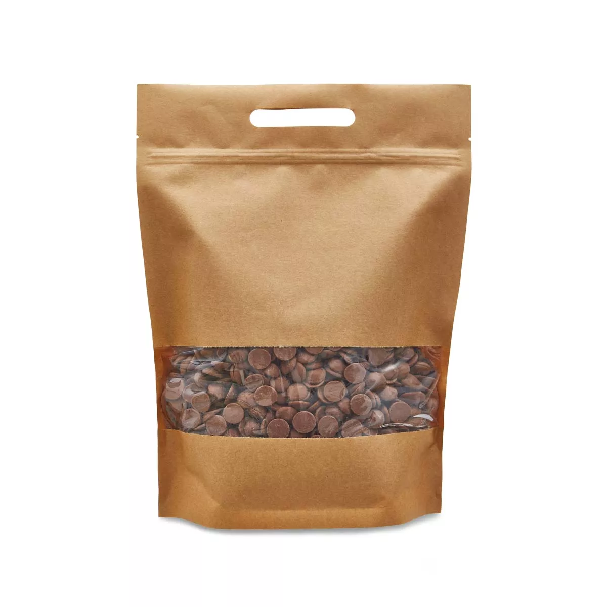 Крафт пакет дой пак с замком зип лок 250*350 мм с окном 70 мм бурый