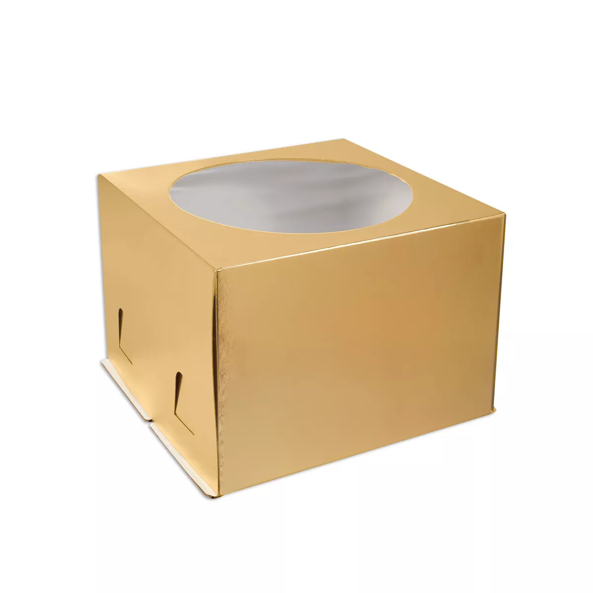 Коробка бумажная для торта 240*240*120 мм золото с окном
